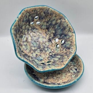 Teal Blue/ Pink, Teal, Cobalt Speckle Ruffled Berry Bowl Set