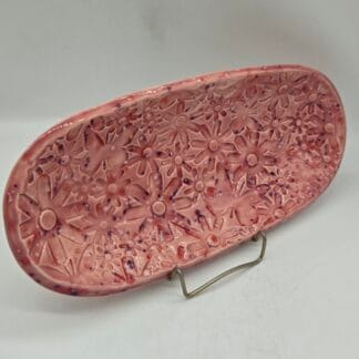 Pink/Purple Speckles Oval Floral Textured Dish