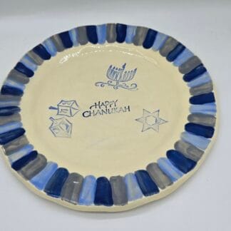Cream/Blue/Gray "Happy Chanukah" Round Platter