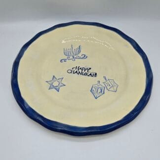 Cream/Blue "Happy Chanukah" Round Platter