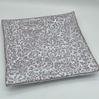 White Flowered Textured Square Platter