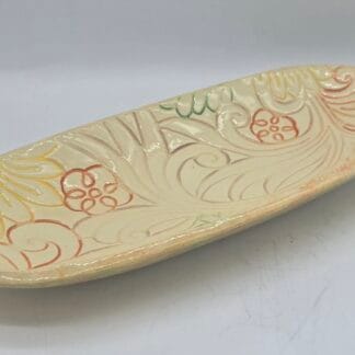 Cream with Orange/Yellow/Green/Pink Floral Textured Oval Dish