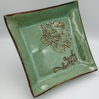 Green Speckle Flower Square Platter