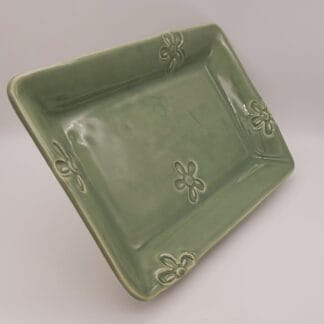 Green Flowers Deep Rectangle Platter