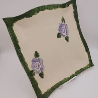 Cream/Purple Flowers/Green Trim Square Platter