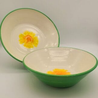 Orange/Yellow Flower, Green Rim Bowl