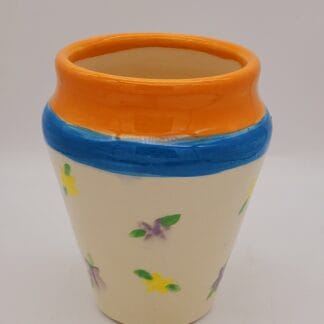 Cream/Blue/Orange Rim & Light Flowers Vase
