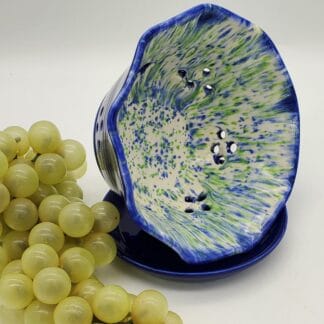 Cobalt with White/Green/Blue Speckle Ruffled Berry Bowl Set