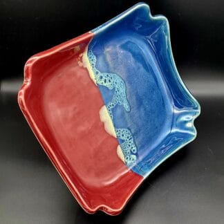 Blue/Burgundy/Yellow Splash Ruffle Edge Rectangle Dish