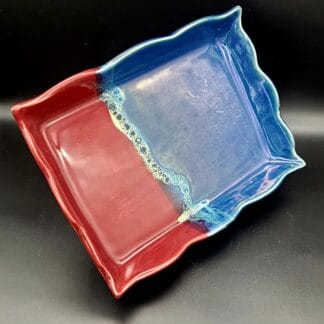 Blue/Burgundy/Yellow Splash Ruffle Edge Rectangle Dish