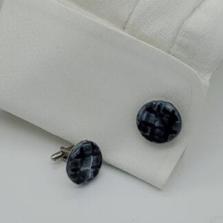 Navy/White Burst Textured Round Cufflinks