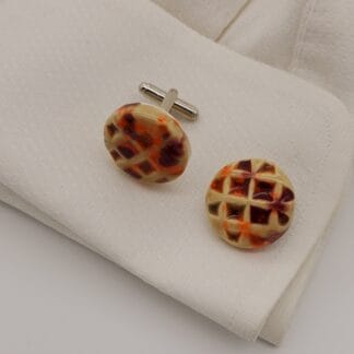 Tan with Red/Orange Burst Textured Round Cufflinks
