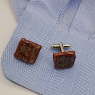 Brown/Green Metallic Textured Square Cufflinks