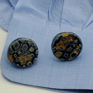 Blue/Gold Textured Round Cufflinks