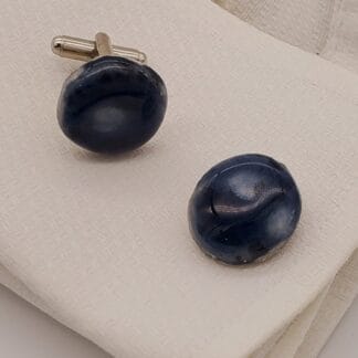 Black/Blue/White Burst Round Cufflinks
