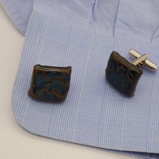 Blue/Brown Metallic Textured Square Cufflinks