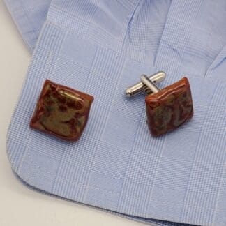 Brown/Green Metallic Textured Square Cufflinks
