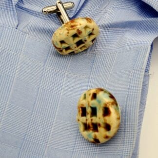 Cream/Brown/Blue Burst Textured Round Cufflinks
