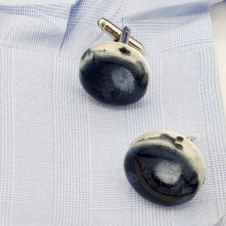 Navy/Black/White Burst Round Cufflinks