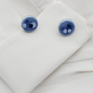 Light Blue/White/Gold Burst Round Cufflinks