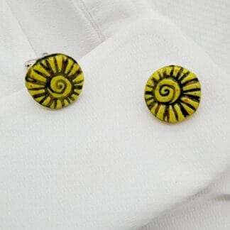 Yellow Sunburst Round Cufflinks