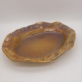 Brown Textured Rim Airbrushed Oval Dish