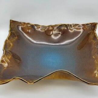 Brown/Blue Airbrushed Textured Rim Wavy Bowl (X-Large)