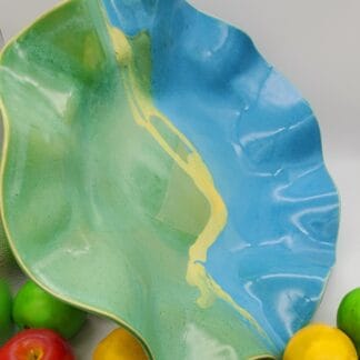 Light Blue/Green/Yellow Splash Wavy Bowl (X-Large)